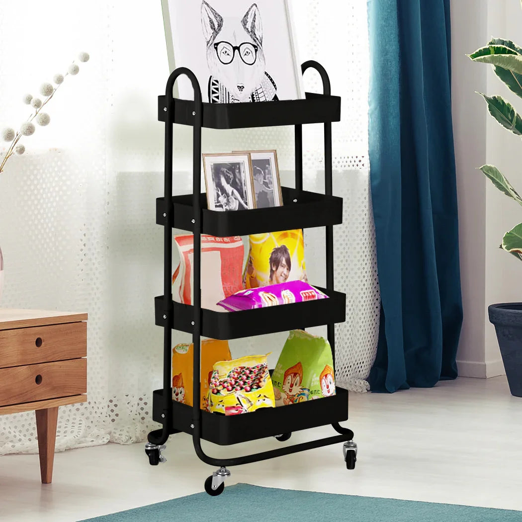 Levede 4 Tiers Kitchen Trolley Cart Black-2018816745485242375