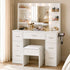 Levede Dressing Table Makeup Vanity with Lights Glass Desktop 7 Drawers White-2109799601329082377