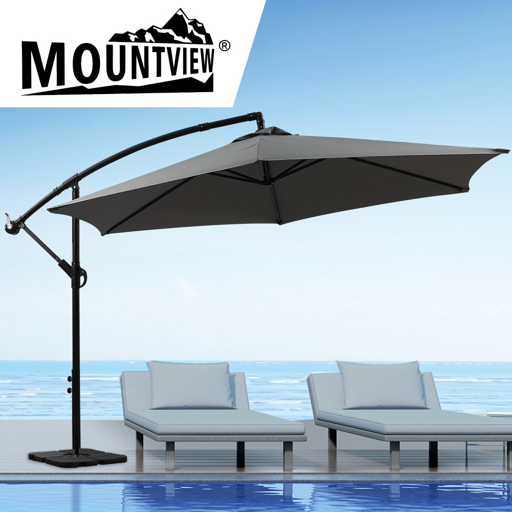 Mountview 3M Outdoor Umbrella Cantilever Grey With Base-1864184442336186375