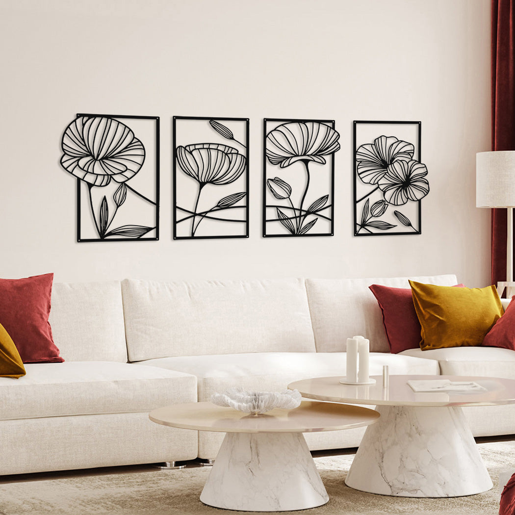 Yezi Metal Wall Art 4Pcs Floral Minimalist Line Decor-1910149776071069703