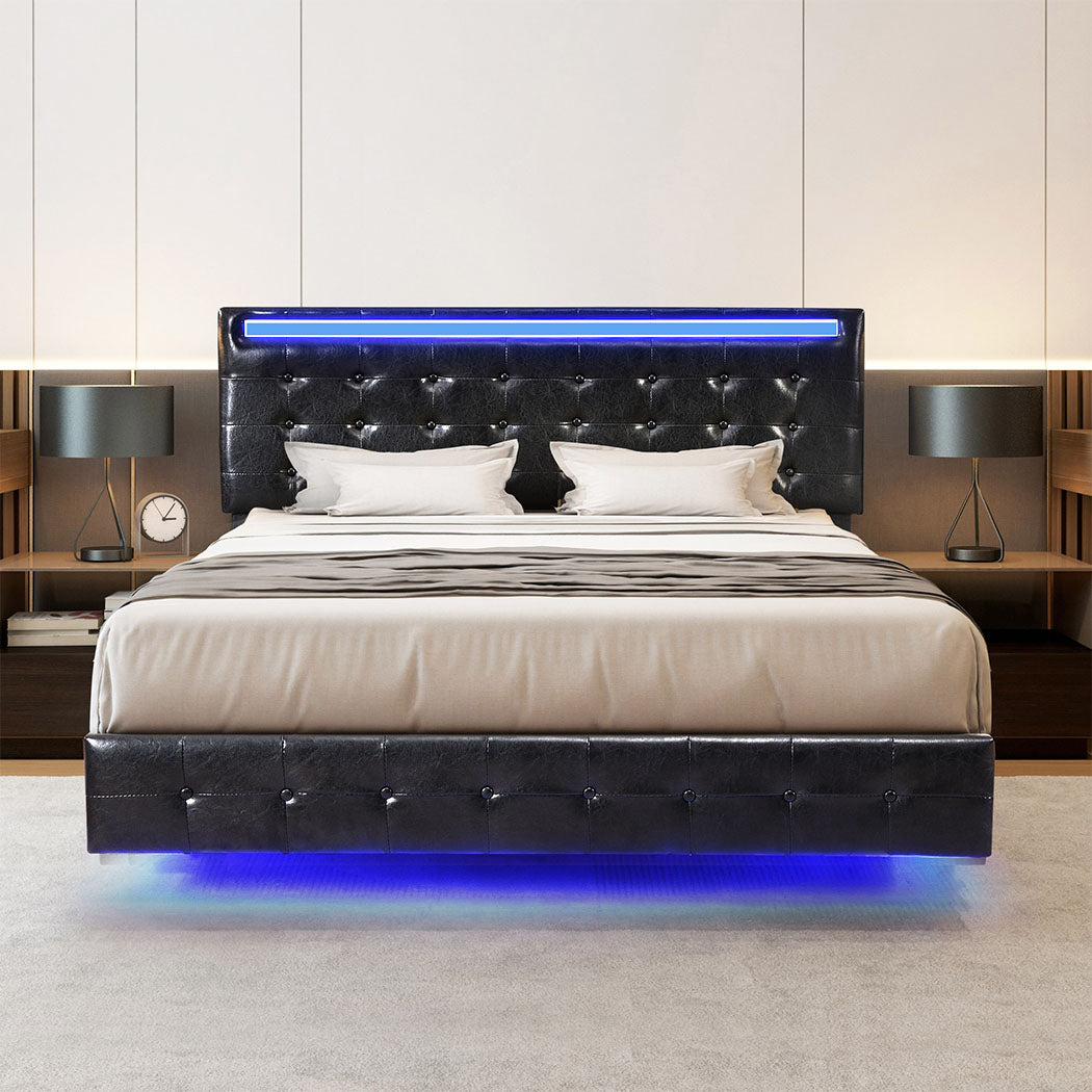 Levede  Floating Bed Frame Double with Headboard LED Lights Mattress Base