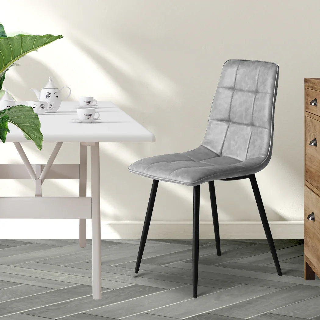 Levede 4x Dining Chairs Kitchen Chair Grey Faux Leather-2006733265016328199