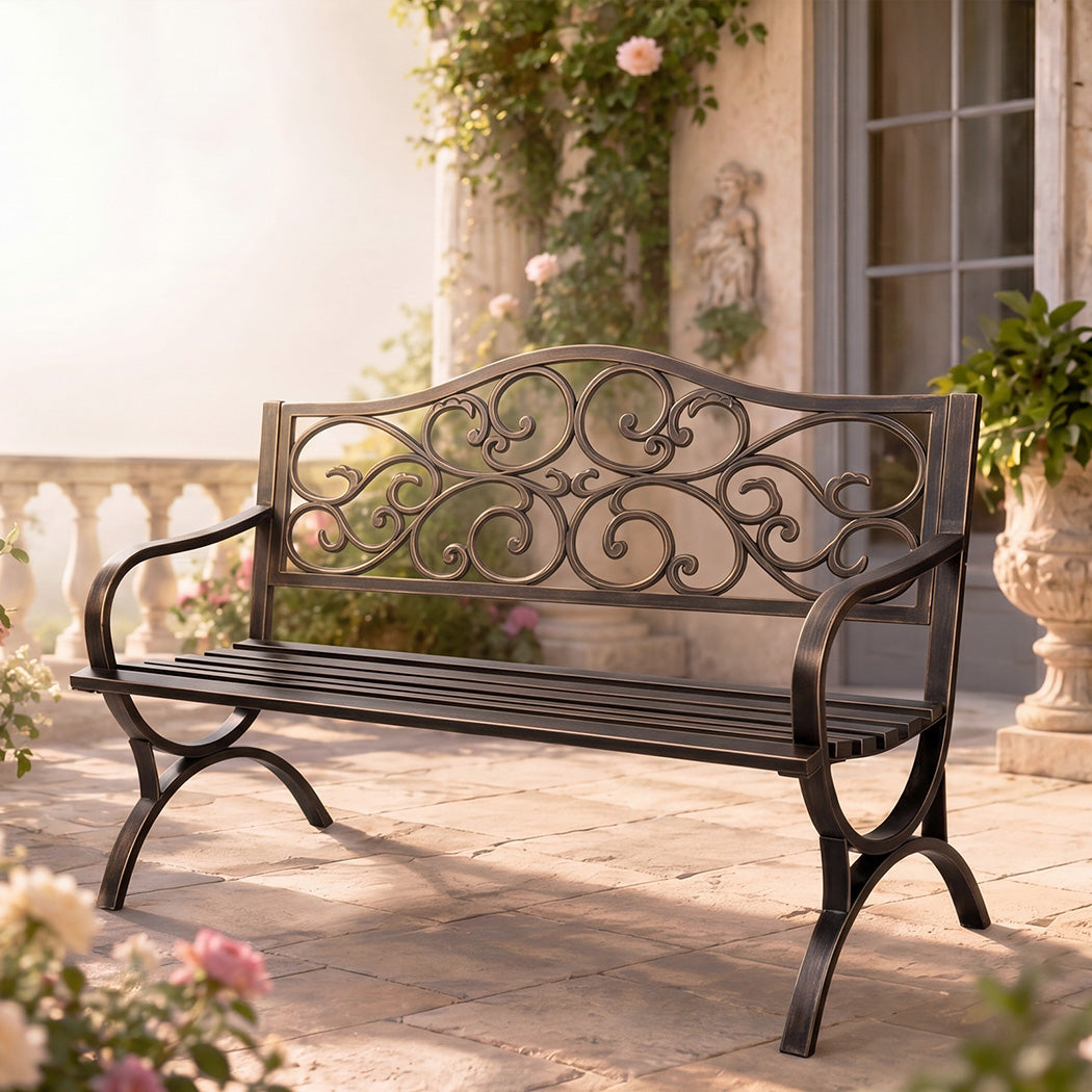 Levede Garden Bench Seat Outdoor Patio Park Lounge Backyard Chair Bronze 3 Seat-2072893558347665415