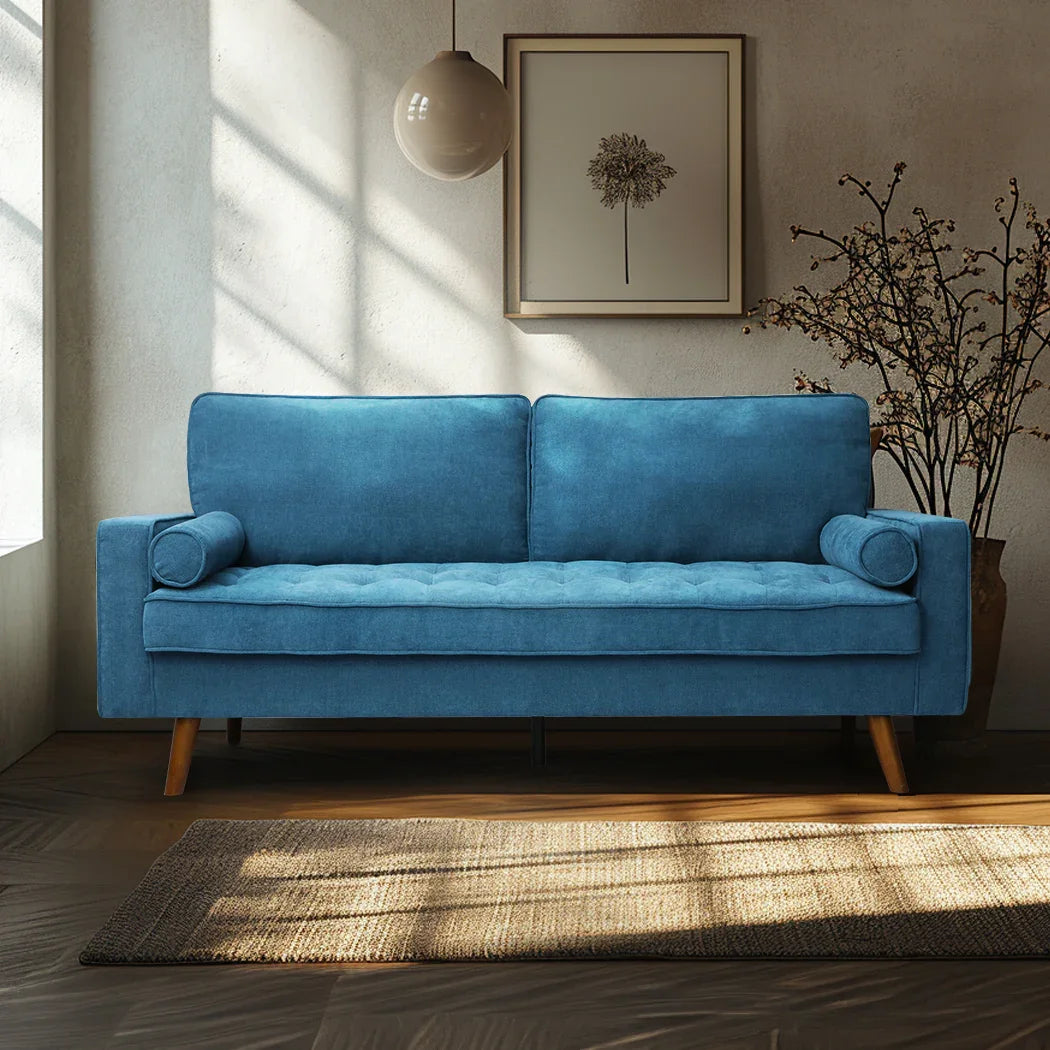 Levede Fabric Sofa Armchair 3 Seater Couch Blue 191cm Wide-2018816942655279111