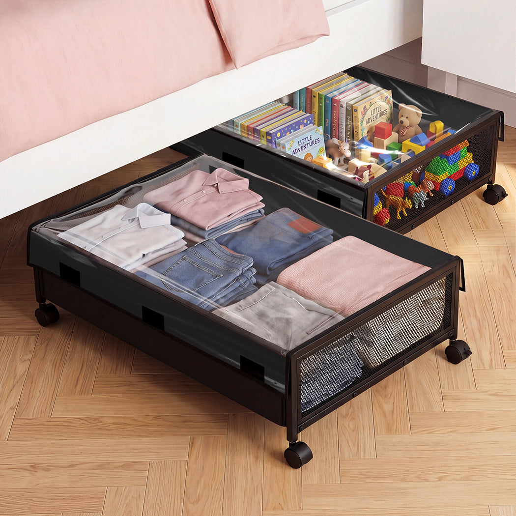 Levede 2Pcs Under Bed Storage Box Wheels Clothes Organizer Dustproof 48L-2072893558603517959