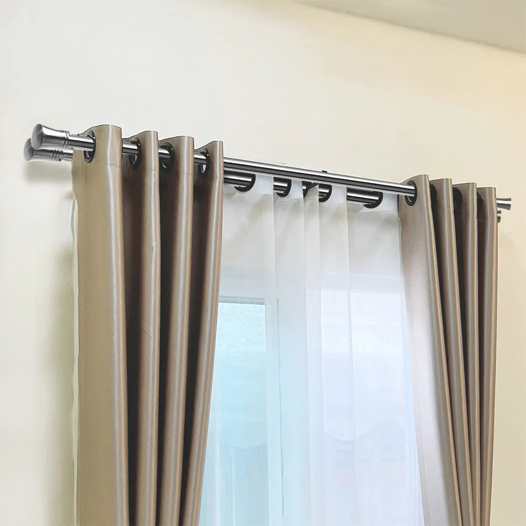 Marlow Silver Double Curtain Rod Steel Pole Pommel Set Extendable Adjustable-2029387251229790215