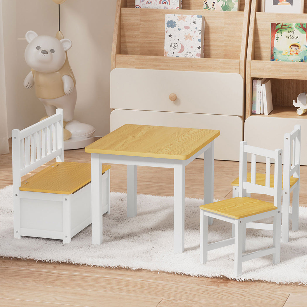 Bopeep Kids Table and Chairs Set Wooden Study Play 4PCS-1919892815270252551