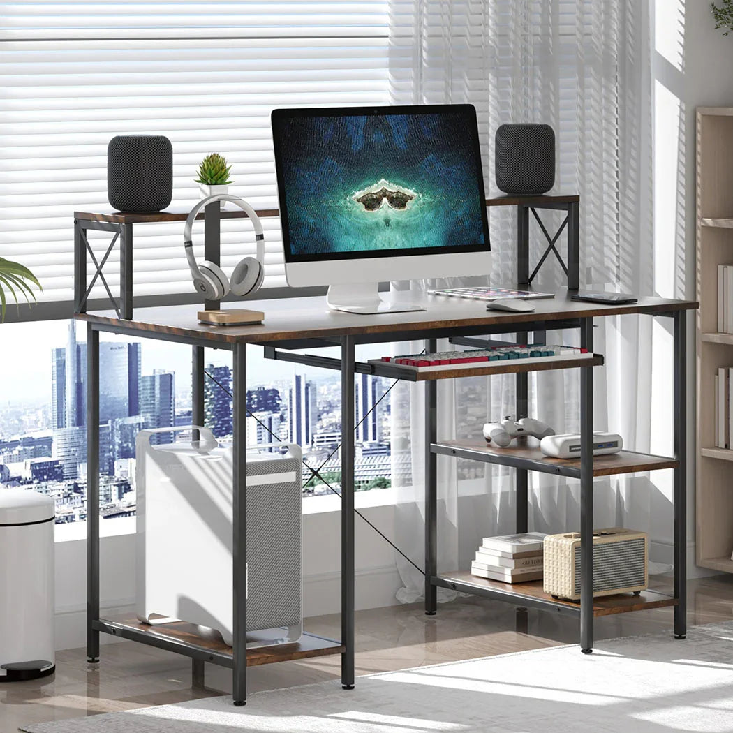 Levede Office Gaming Computer Desk Brown-2029387250692919303