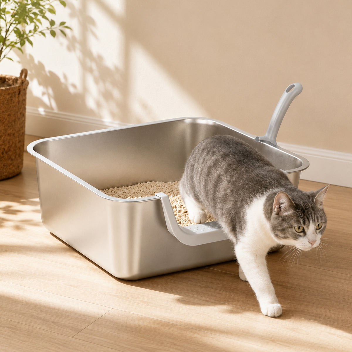 Pawz Stainless Steel Cat Litter Box Low Entry Tray Non-Stick Easy to Clean-2072893573862395911