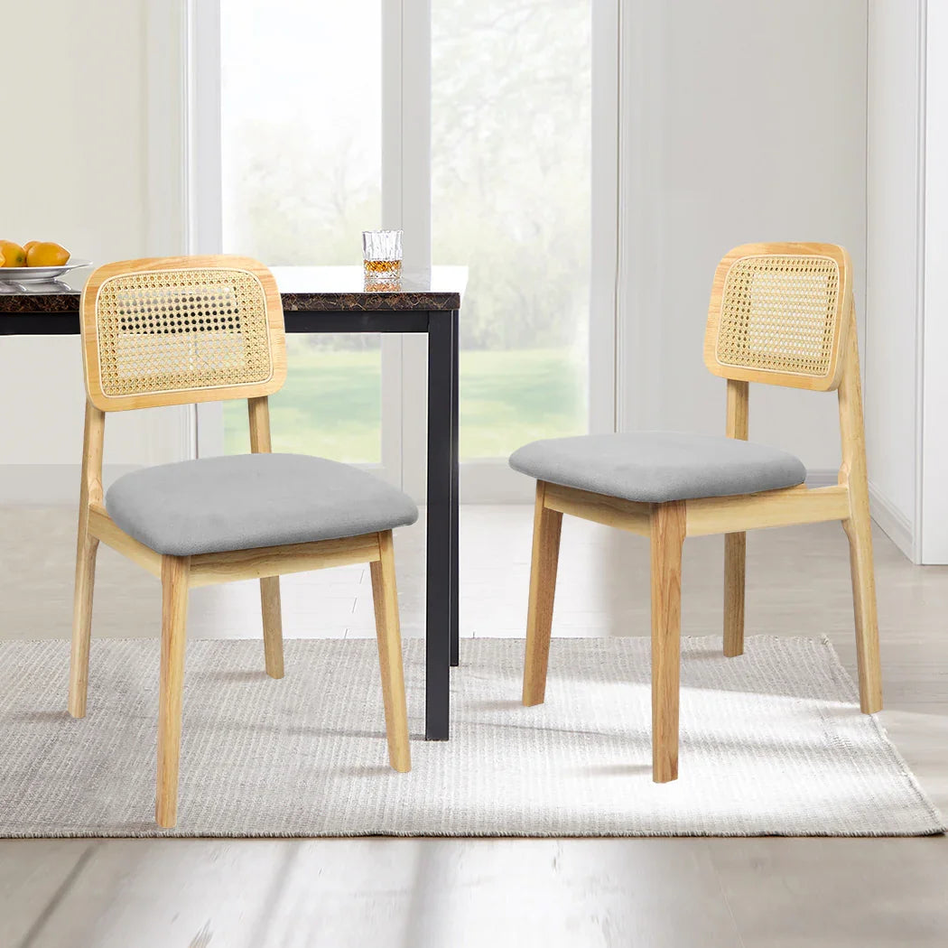 Levede 2x Dining Chair Wood Rattan Armless Natural-2006732687020265479