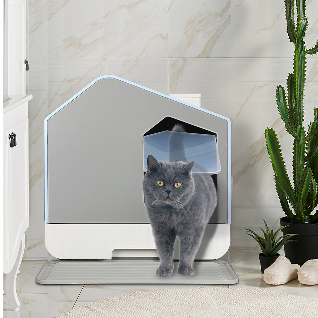 PaWz Fully Enclosed Cat Litter Box Mat Blue-2006732996912222215