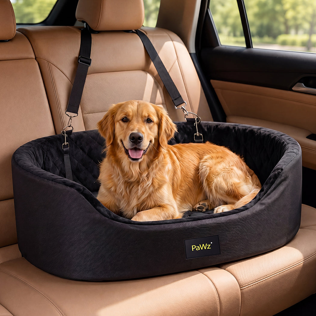 Pawz Dog Car Seat  Pet Car Seat Elevated 10cm Plush Oxford Black-2100034988404772871