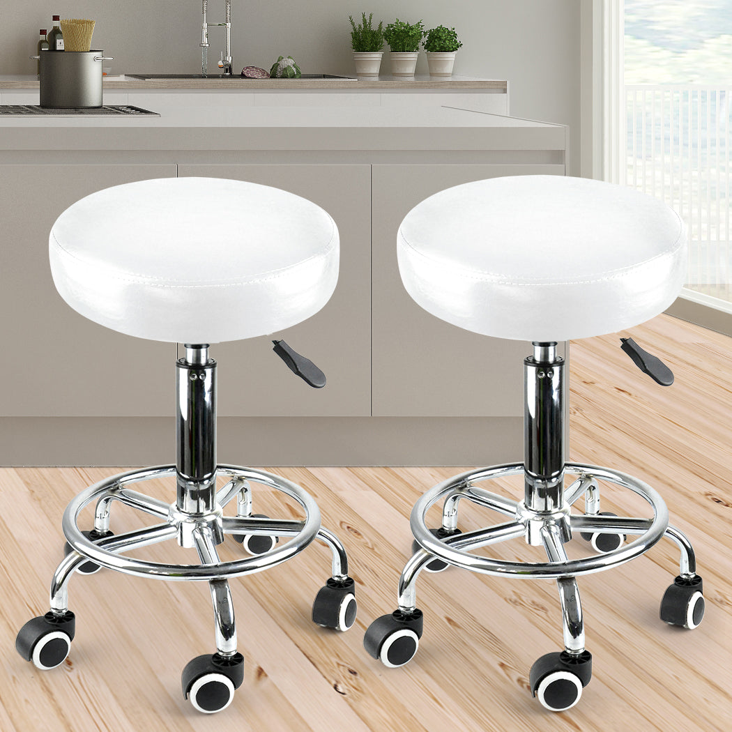 2x Levede Swivel Salon Barstool Hairdressing White-1864184633558700039