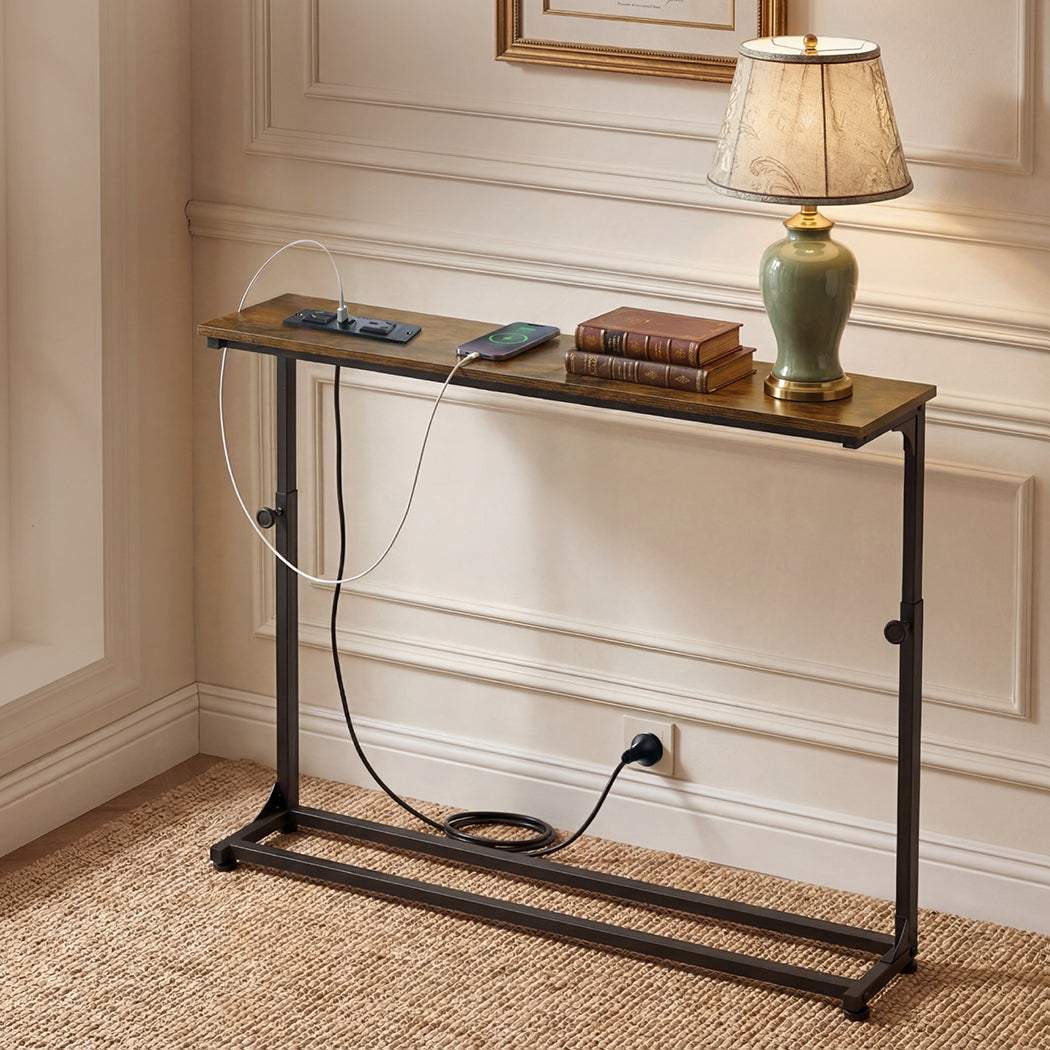 Levede Narrow Sofa Table Power Ports Behind Console Side Adjustable Living Room-2050059017300086792