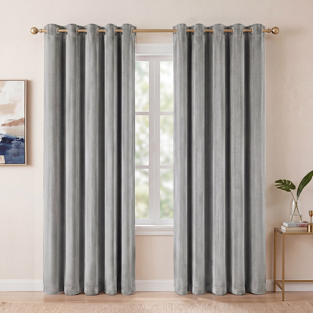 Marlow Blackout Curtains 2X Velvet Room Darkening Eyelet Curtains Decor Grey-2072893567810015239