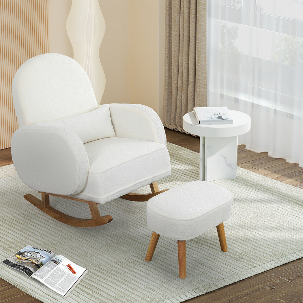 Levede Fleece Rocking Chair with footstool-1910112200622739463