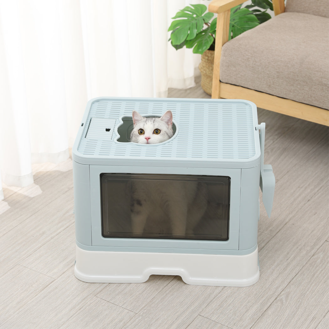 PaWz Foldable Cat Litter Box Tray Enclosed Blue-2018816740183642119