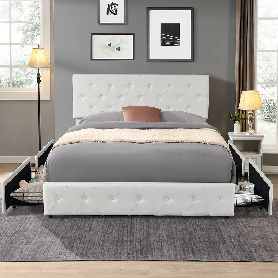 Levede Queen Bed Frame Tufted 4 Drawer-2006733226000912391