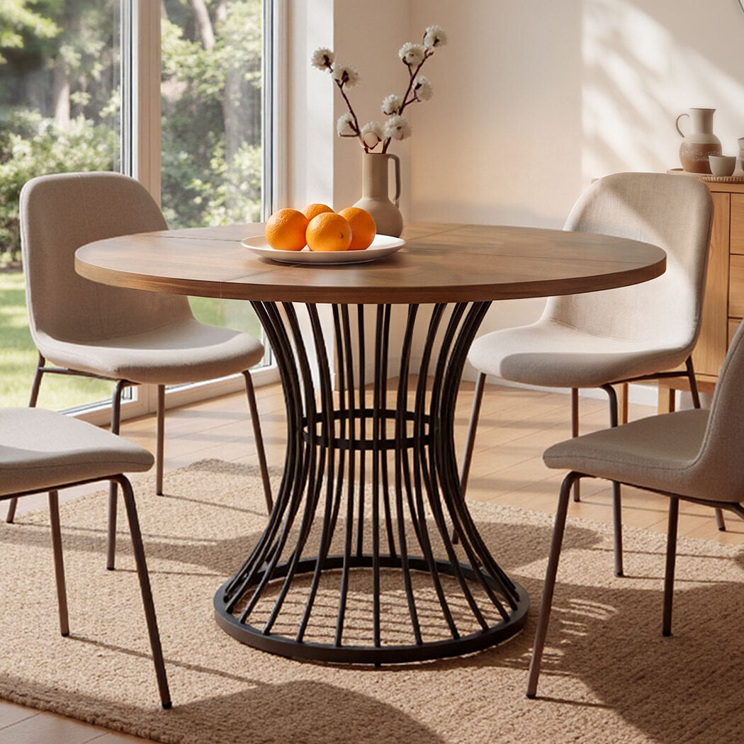 Levede Dining Table 120cm Round Dining Table 30mm MDF Retro Brown-2100034939201392647
