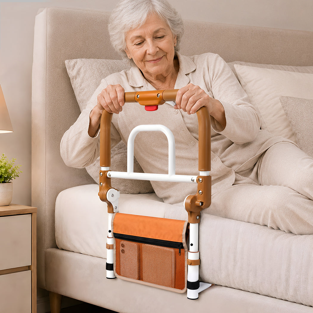 Levede Bed Rail Foldable 2 Handle Adjustable Height Non-Slip Grip Orange-2100034938442223623