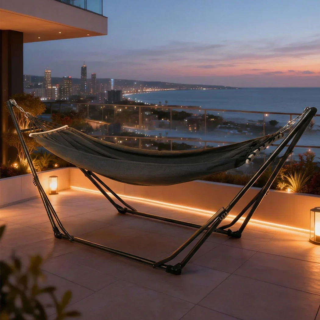 Mountview Foldable Hammock Hanging Chair with Stand Portable 3 Gear Adjustable-2050056768599494663
