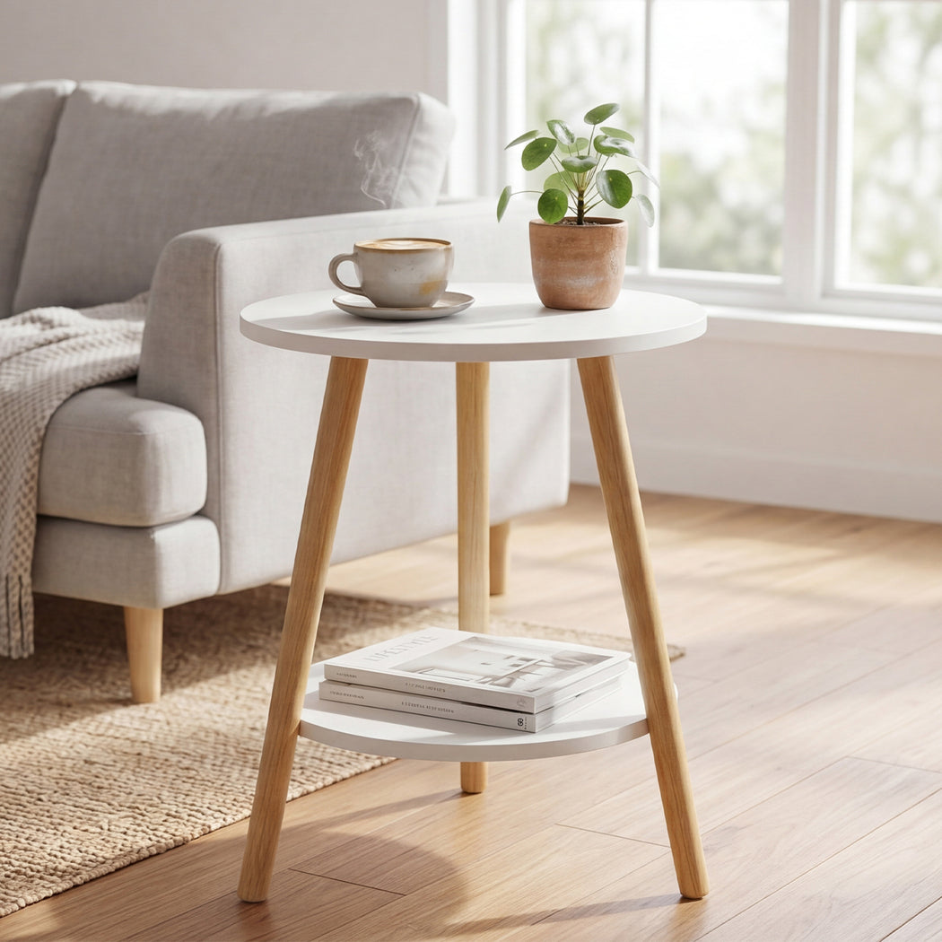 Levede Round Coffee Table 2-Layer Living Room End Tables Bedroom Side Tables-2050059016905822215