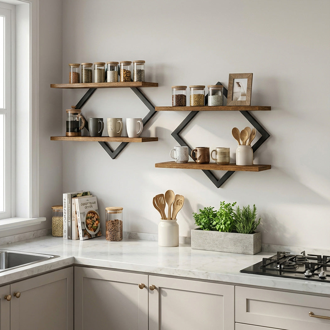 Levede Wall Shelf Floating 2 Tier Storage Decorative Bookshelf 2 Pcs Living Room-2072893560688087047