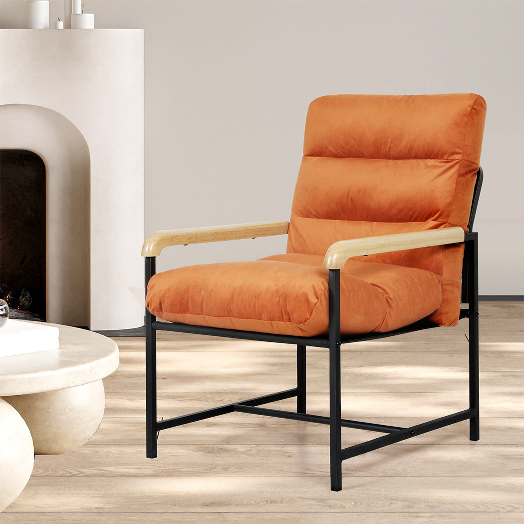 Levede Metal Framed Lounge Chair Velvet in Orange-1919278353270050823