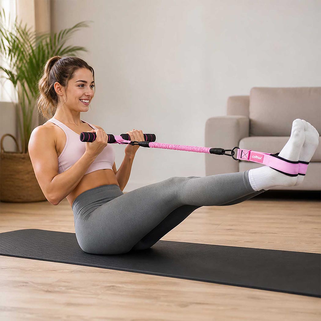 Centra Resistance Bands Set Foot Pedal 3 Tube Adjustable for Home Workout Pink-2100035025125904391