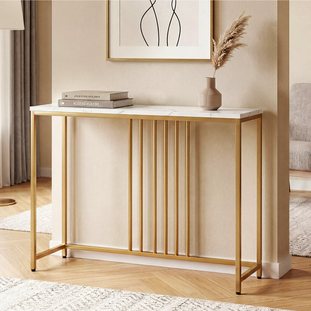 Levede Hallway Table Narrow Console Marble Effect Tabletop Adjustable Foot Pads-2050059016528334856