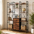 Levede Bookshelf 10 Open Cubes 3 Fabric Drawers Wood Black-2100034939570491400