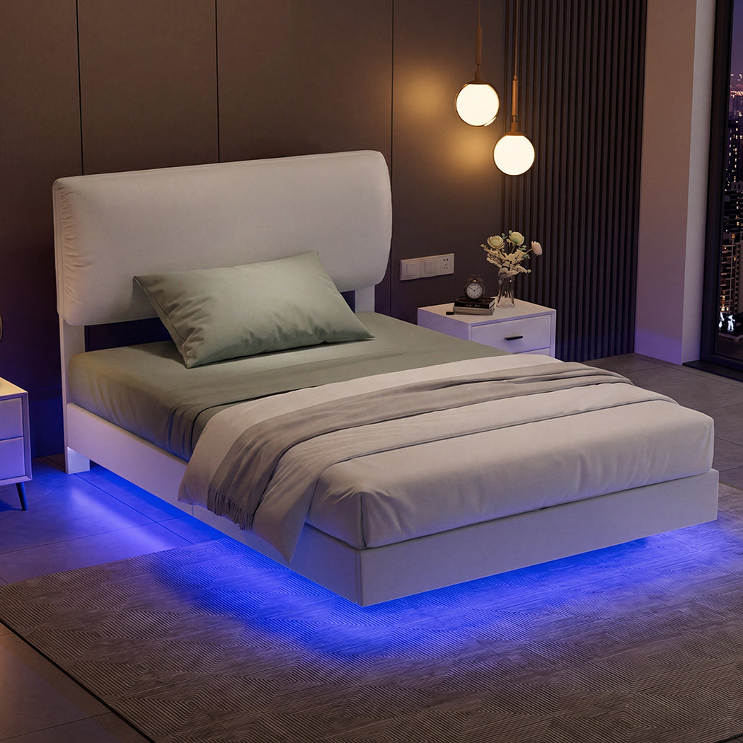 Levede Floating Bed Frame With RGB LED Light Headboard Base Platform Single-2100034937364287495