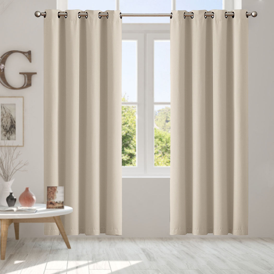 2x Blockout Curtains Panels 3 Layers Beige-1942353377186942982