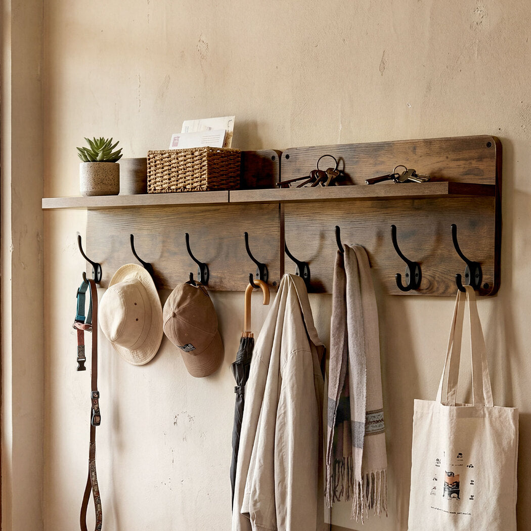 Levede Wall Mounted Coat Rack 2 Pcs Entryway Organizer Storage Rack Shelf Hooks-2061251860060311559