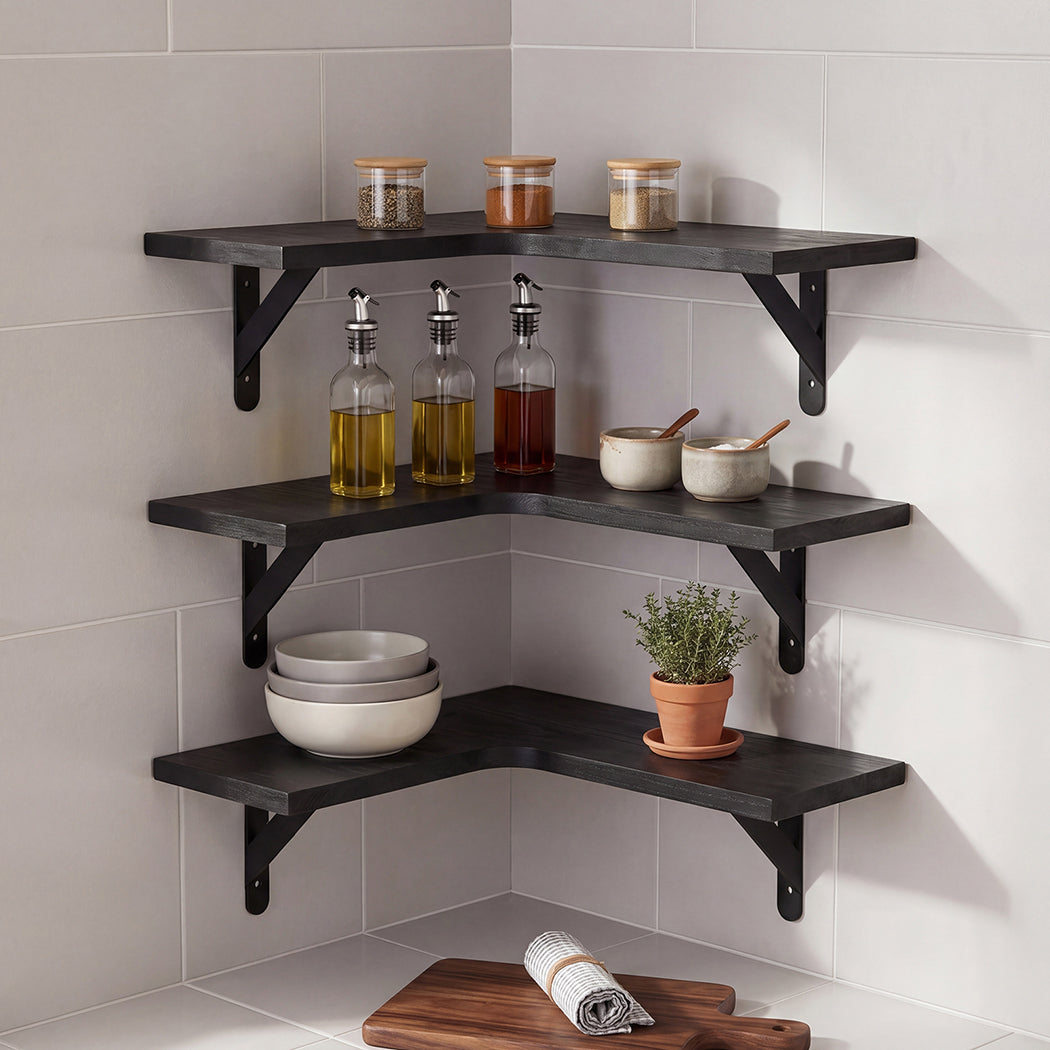 Levede Corner Floating Shelves 3Pcs L-Shaped Wall-Mounted Living Room Storage-2061251868692189191