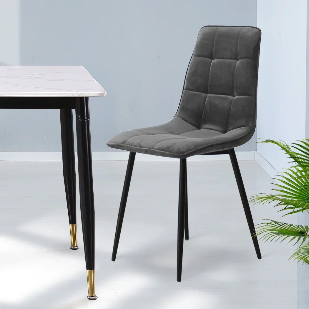 Levede 4x Dining Chairs Kitchen Velvet Grey-2006733264500428807