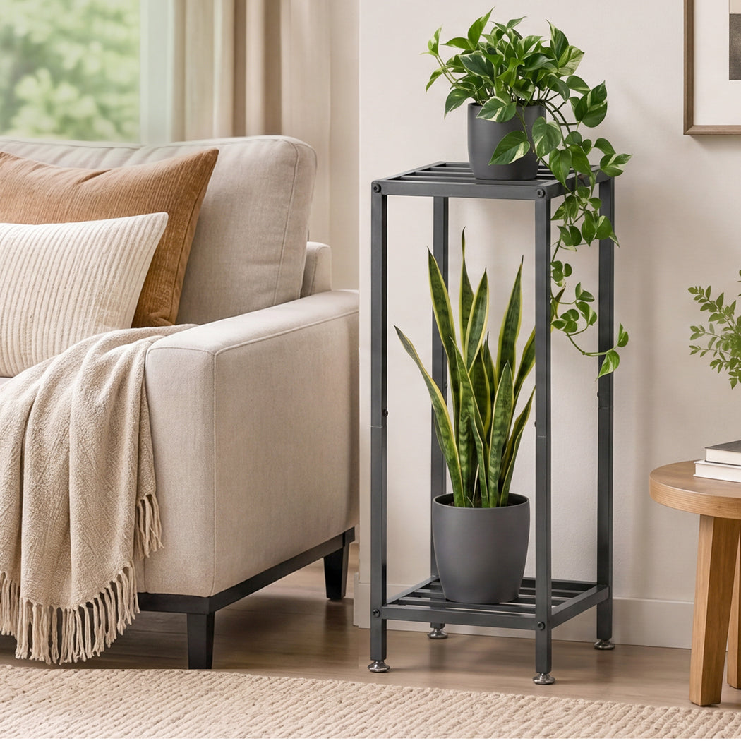 Levede Metal Plant Stand 76cm Tall 2 Tier Indoor Corner Shelf Black Display Rack-2072893560058941448