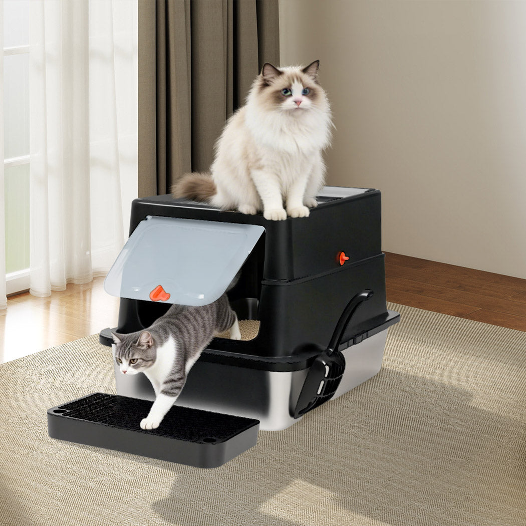 Pawz Stainless Steel Large Enclosed Cat Litter Box-2050056807346475015