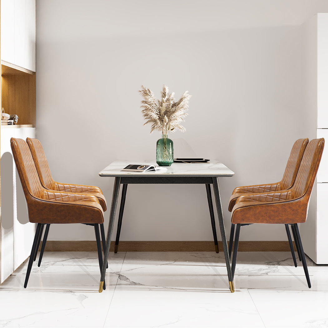 Dining Chairs x 4 Padded Seat PU Faux Leather-2065254414712705031