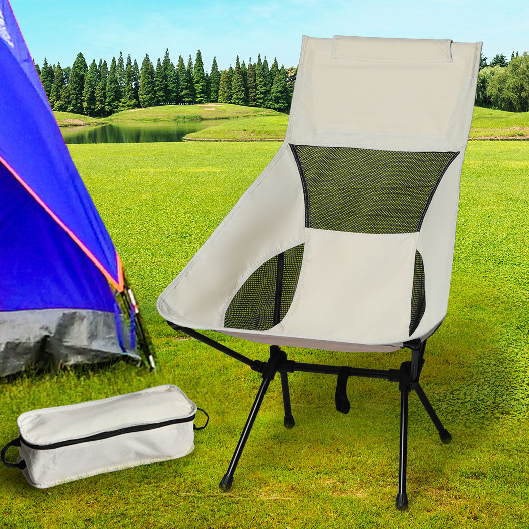 Levede Camping Chair Folding Outdoor Large Beige-1864184454625497095
