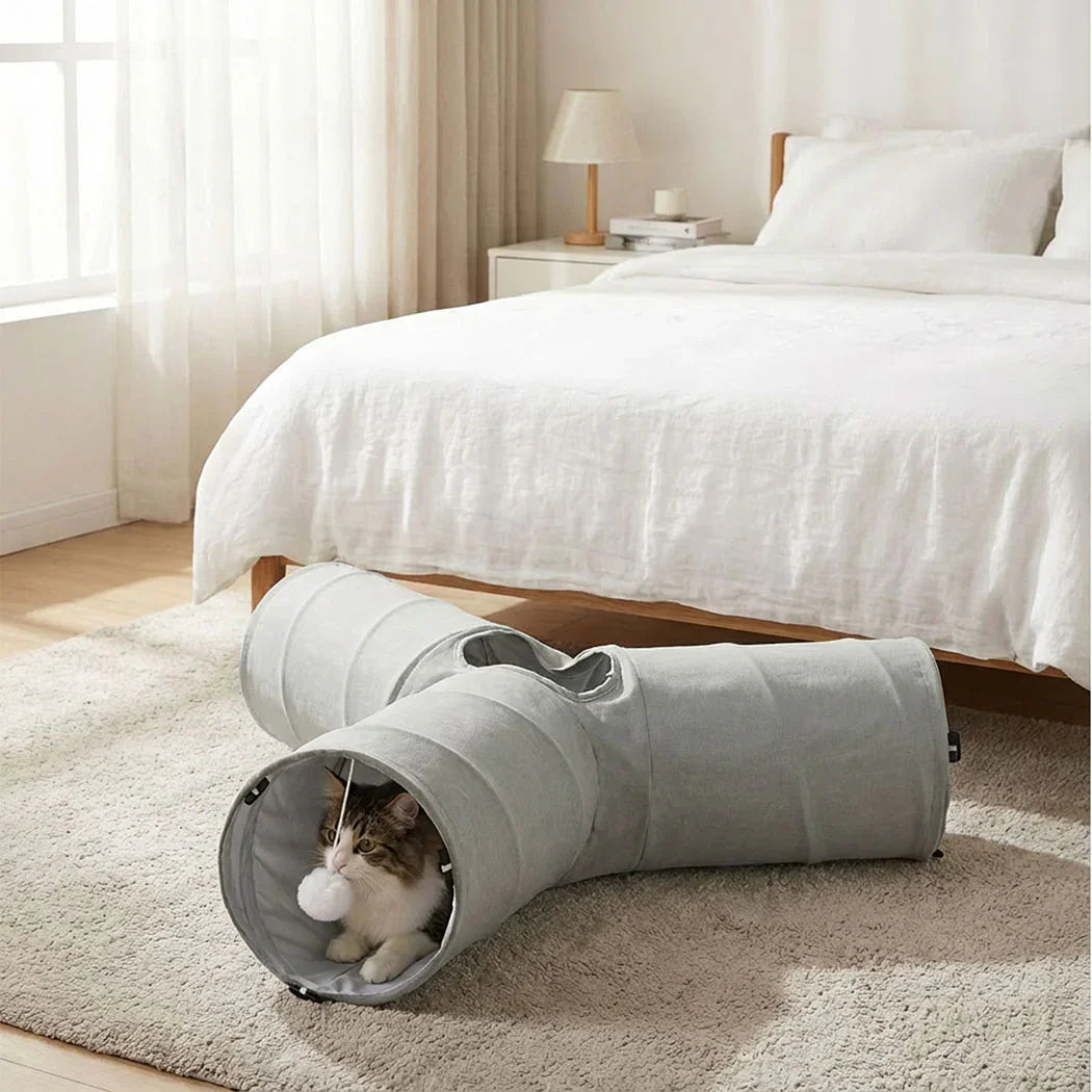 Pawz 3 Way Cat Tunnel Toy Interactive Foldable Tube Indoor Pet 2 Haning Balls-2050056765285994503