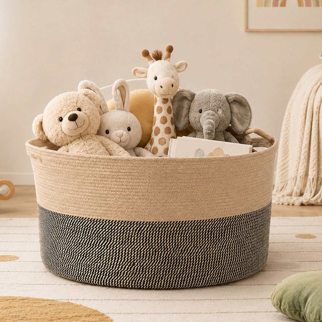 Levede Blanket Basket Large Cotton Rope Jute with Handles Foldable Home Yellow-2100035023964082183