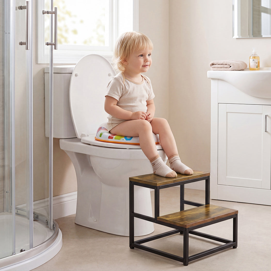 Levede 2-Step Stool Non Slip Portable Bathroom Kitchen Kids Adult Pet Use Brown-2050059013835591687