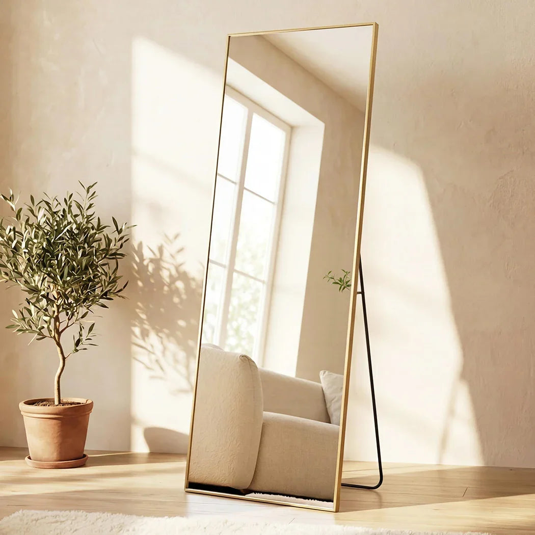 Yezi Rectangular Full Length Mirror 165x60cm Gold Standing Floor Wall Leaning-2050059008483659783