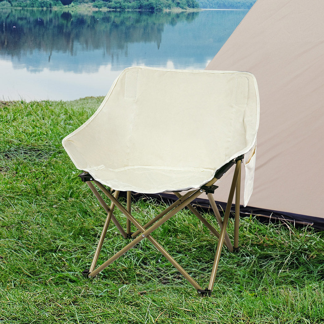 Levede Folding Camping Moon Chair Lightweight Beige-1864184458320678919