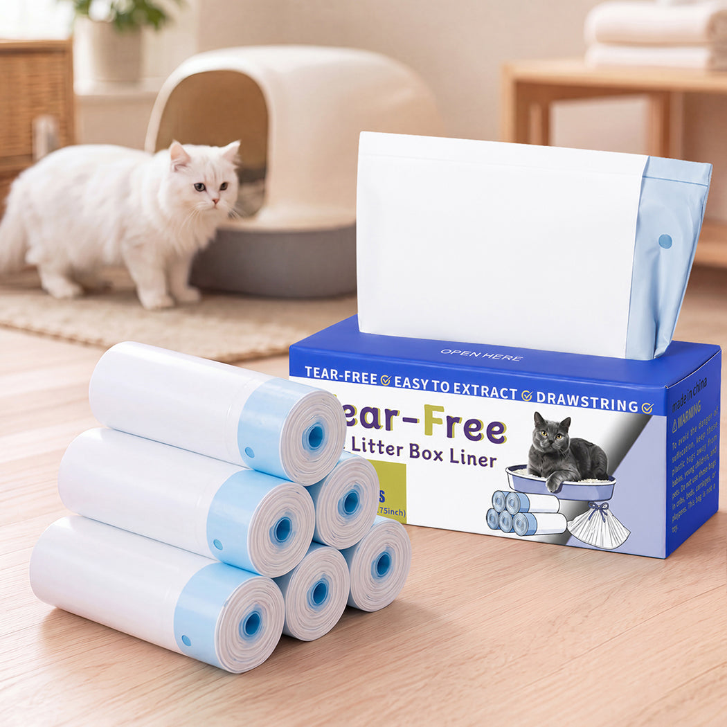 Pawz Cat Litter Bags 120Count Drawstring Cat Poop Bags HDPE White Blue-2100034990296403975