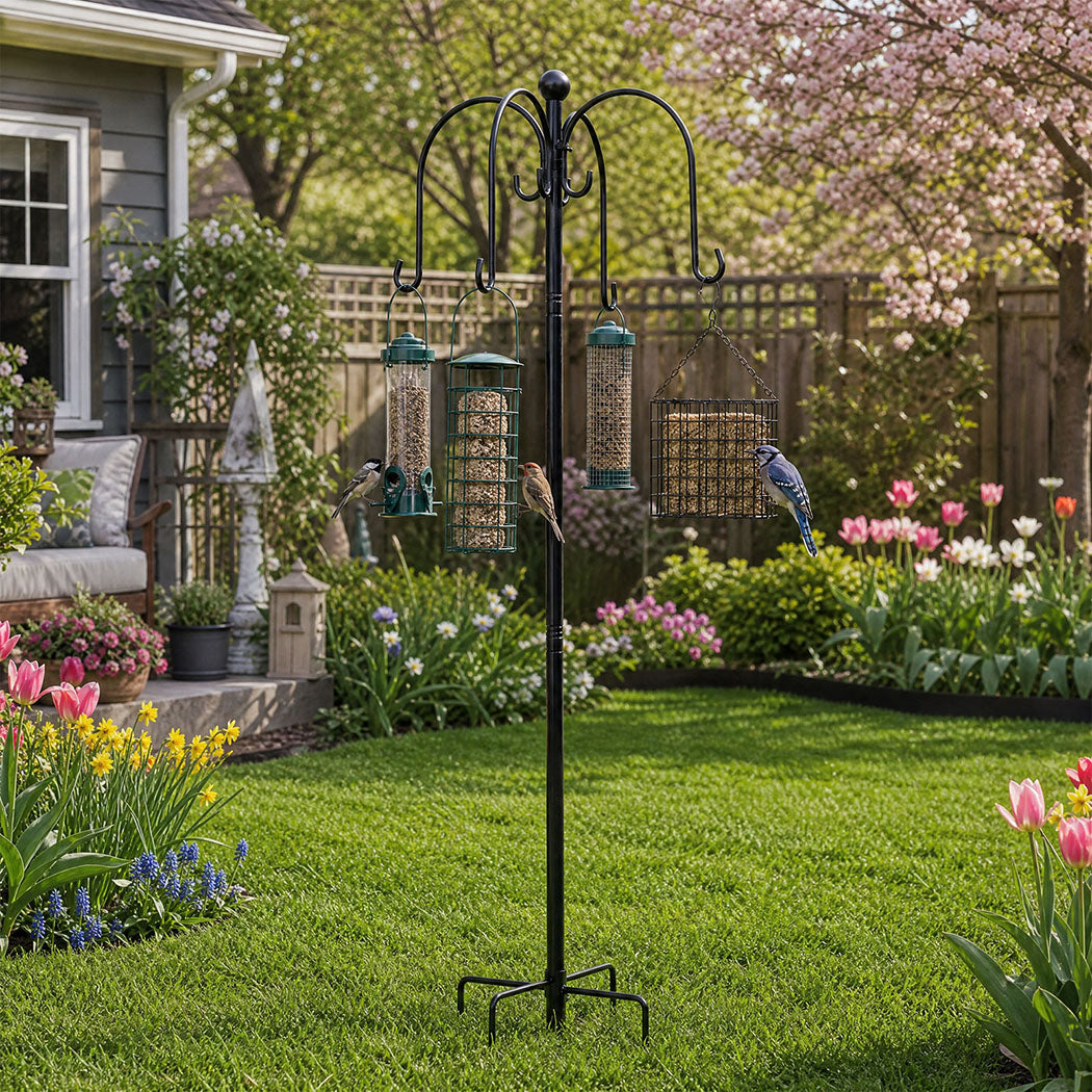 Toque Bird Feeder Station Hanging Stand Feeder 8 Hooks 4 Feeders Outdoor 224cm-2061251870957113351