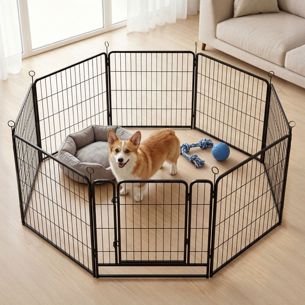 Pawz Dog Playpen 8-Panel Folding Dog Pen Steel Black-2100034989323325447