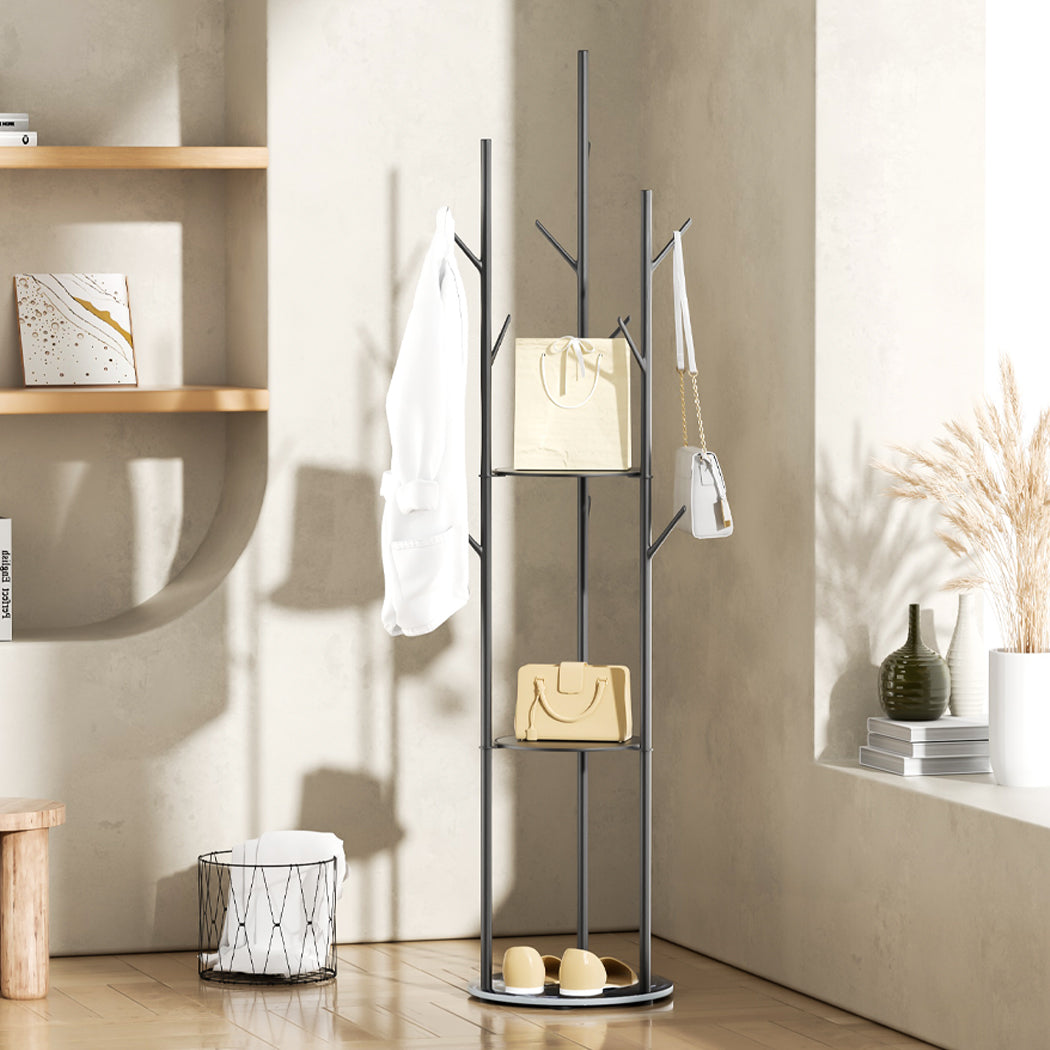 Levede Coat Rack Clothes Stand 8 Hook Organizer Black-1864183323820167175