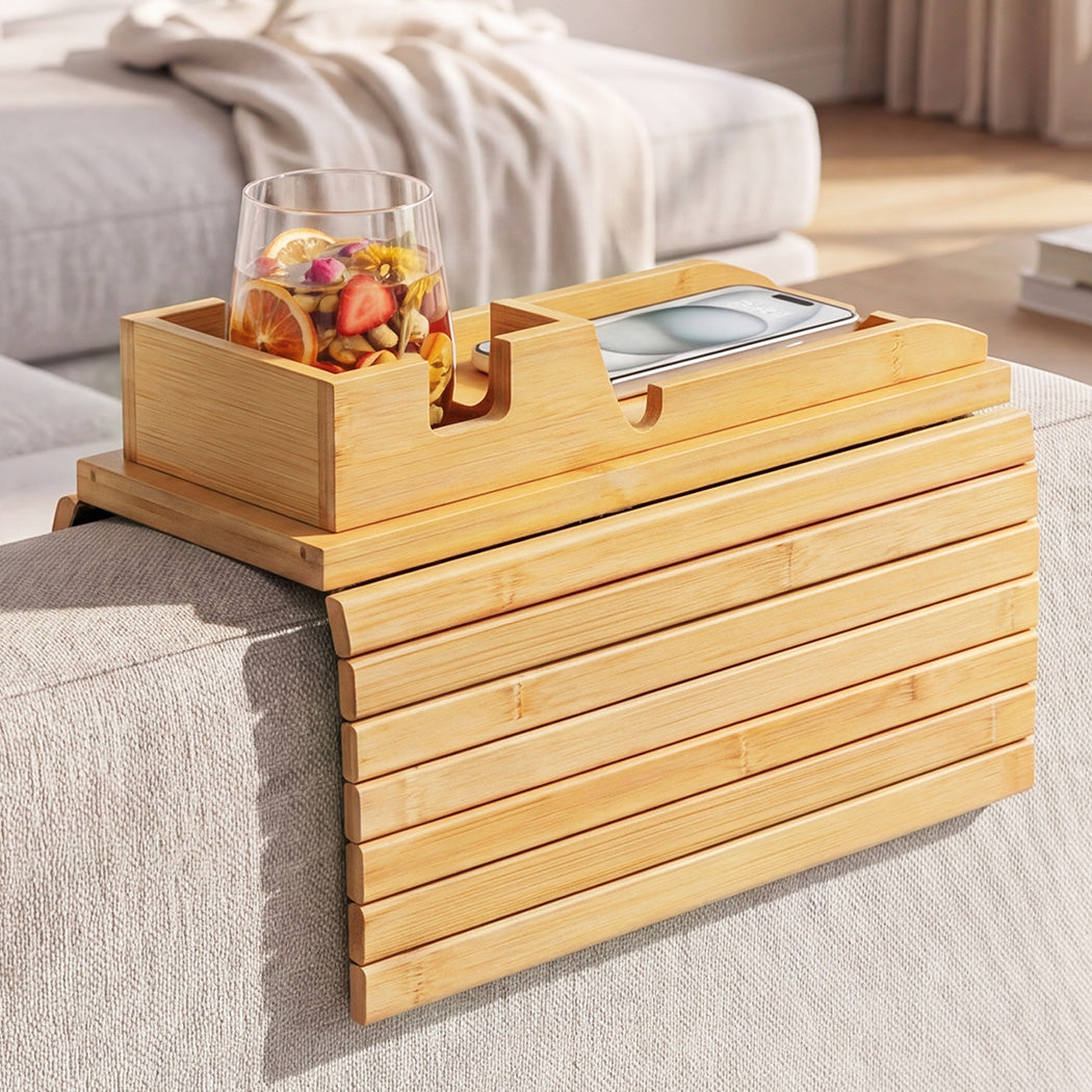 Levede Bamboo Sofa Arm Tray Cup Holder Detachable Couch Side Table Non-Slip-2072893557148094471